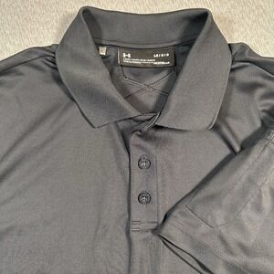 Under Armour Polo Shirt Mens L Black Stretch Golf Pen Pocket Sleeve